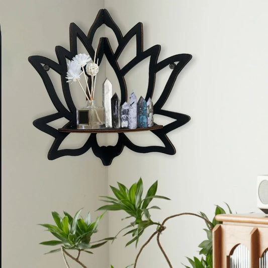 Wooden Lotus Hollow Decorative Rack – Wall-Mounted Aromatherapy Organizer &amp; Corner Shelf